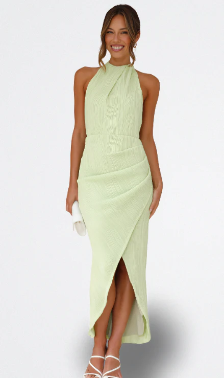 VESTIDO | HALTER TEXTURIZADO Y FALDA CRUZADA