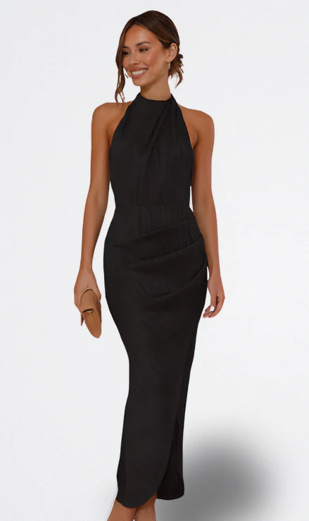 VESTIDO | HALTER TEXTURIZADO Y FALDA CRUZADA